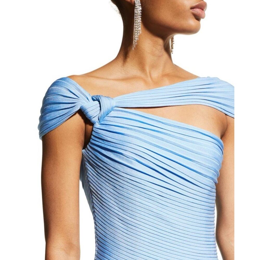 NWT St. John Pleated One Shoulder Milano Knit Midi Dress Blue Sz 16 $2495 - Picture 2 of 10